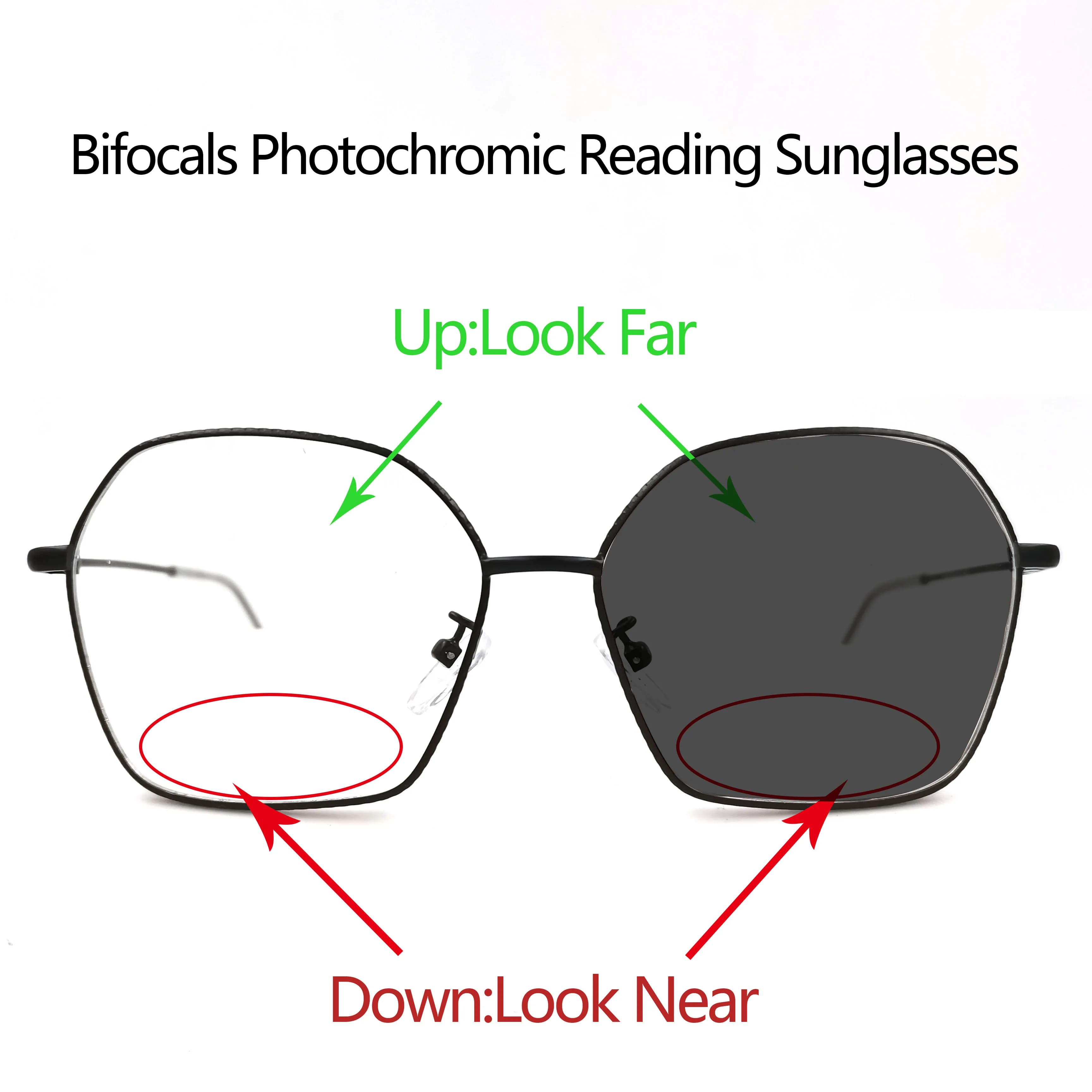 Intelligent Photochromic Bifocals Reading Sunglasses Magnifier For Women Men Look Near Far Presbyopic Glasses Metal Frame N5