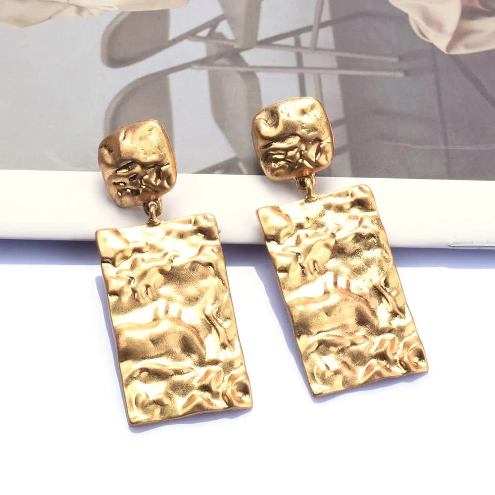 2025 New Golden Geometric Square Metal Dangle Earrings Women Indian African Statement Hip Hop Punk Large Earrings Jewelry