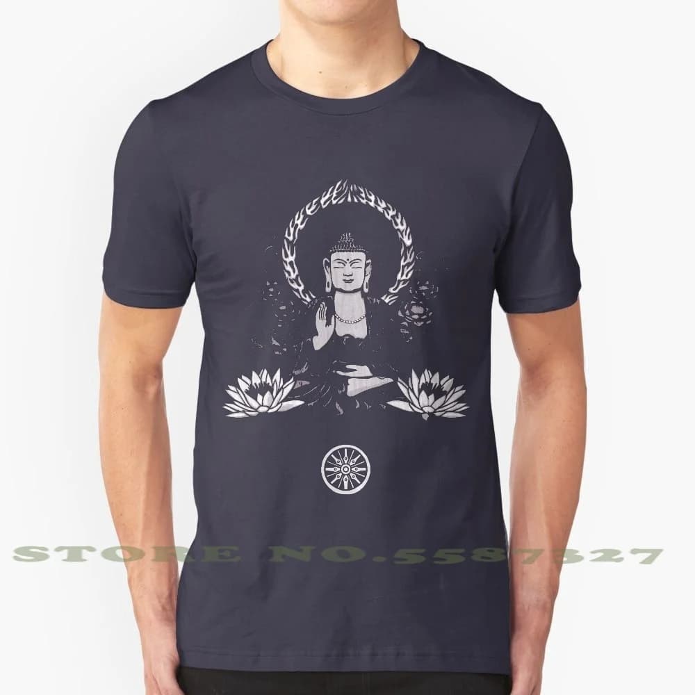 Siddhartha Gautama Buddha White Halftone 100% Cotton T-Shirt Buddha Buddhist Buddhism Gautama Lotus Spiritual Yoga Bodhi