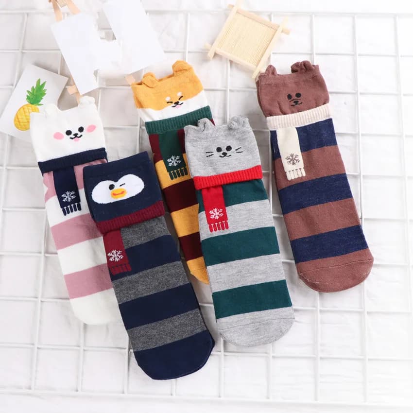 2021 Autumn  Winter Socks New  Straight-Board  Cartoon Series Cat and Dog Cute Christmas Socks In The Middle Cotton Recommended