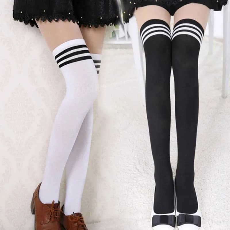 NEW HOT Anime JK Cosplay Stocking Dance Socks Girl Fashion Sexy Black White Striped Long Socks Women Thigh High Knee Sock Gift
