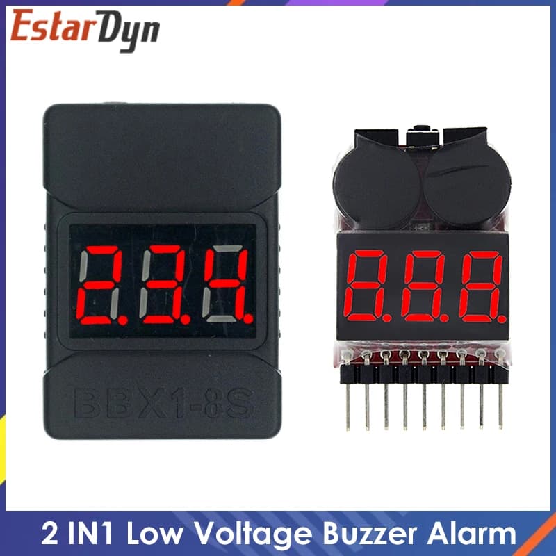 1-8S BBX1-8S 2IN1 Lipo Battery Voltage Tester/Low Voltage Buzzer Alarm/Battery Voltage Checker Dual Speakers for Lipo/Li-ion