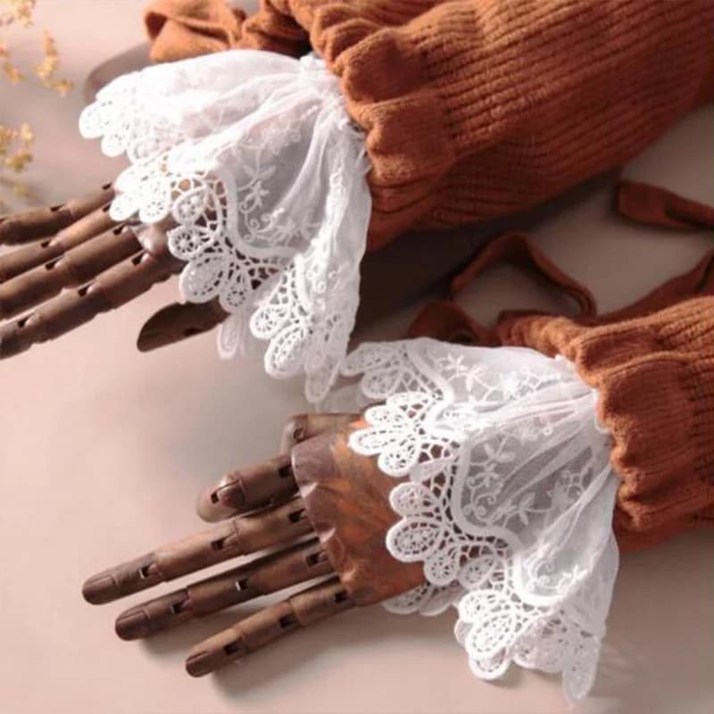 White Women Fake Cuffs Lace Wrist Warmers Black Flare Sleeve DIY False Cuff For Sweater Blouse Apparel Decor