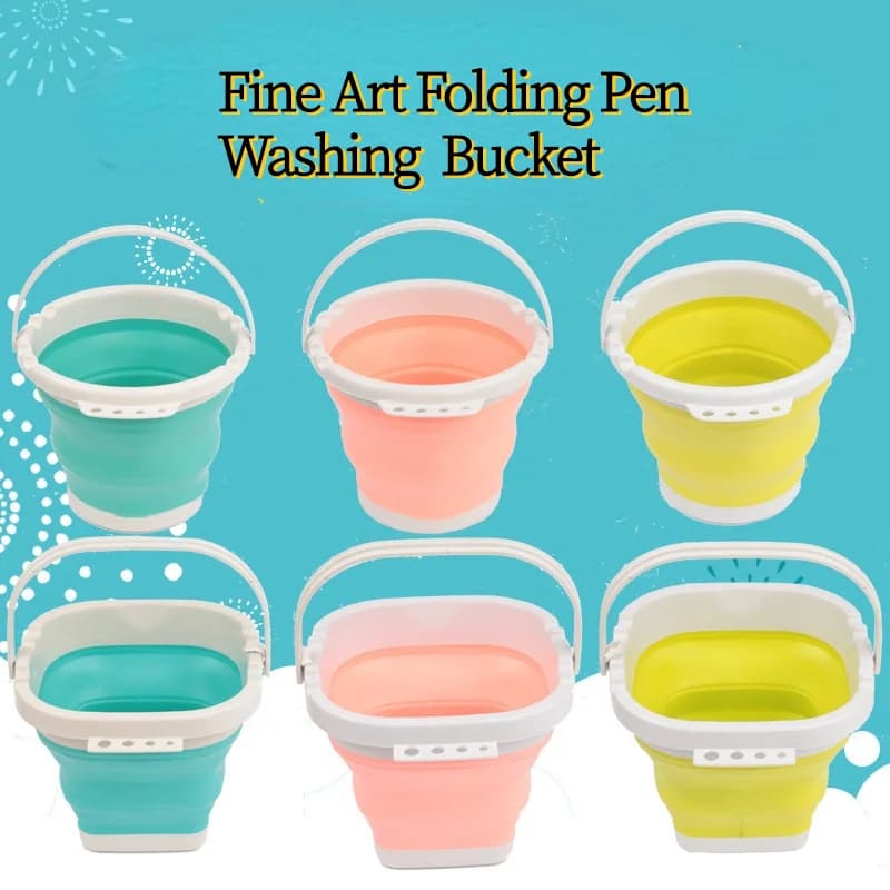 Folding Bucket with Compartments for Art Painting Portable Pen Wash Pot Gouache Watercolor Paint Silicone Pen Wash Bucket