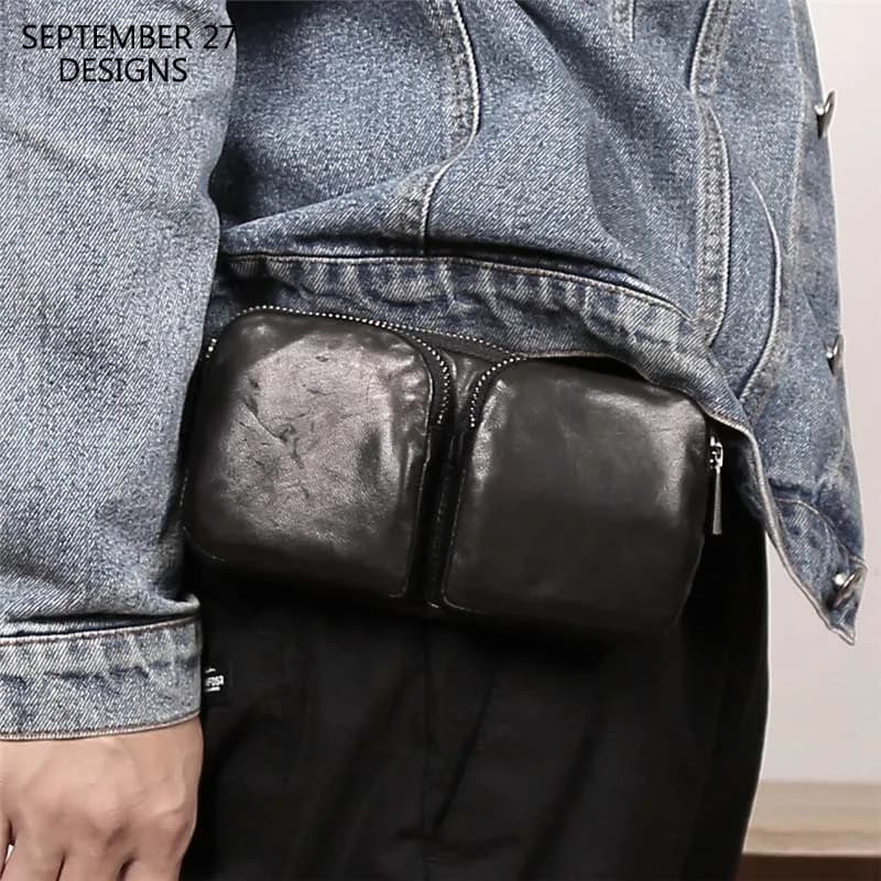 Waist Packs Men Genuine Leather Luxury Mini Chest Bags Top End Sheepskin Unisex Small Travel Cell Phone Pack