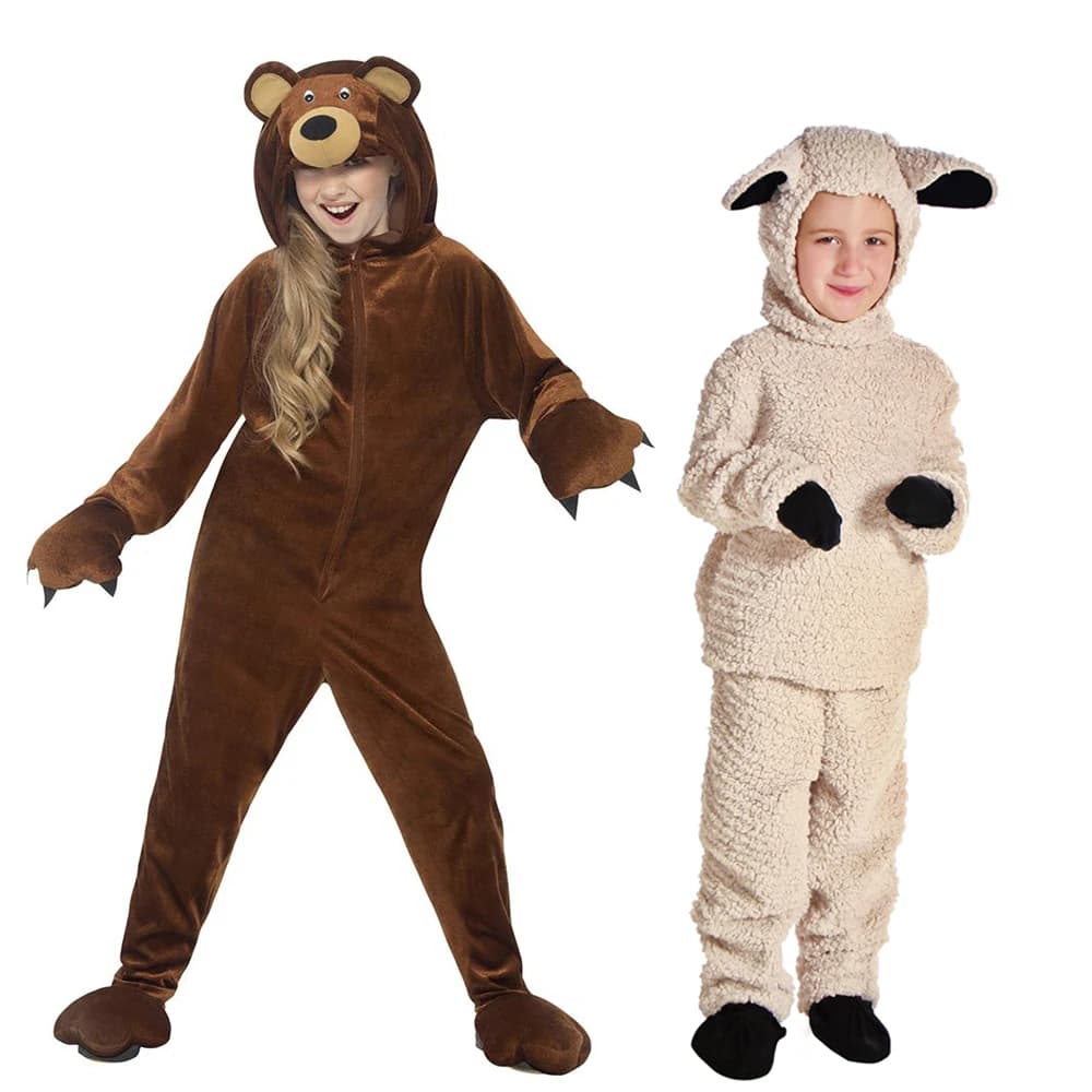 Reneecho Animal Costume Kids Brown Bear Costume Romper Lamb Sheep Children`s Costume For Purim Carnival Cosplay