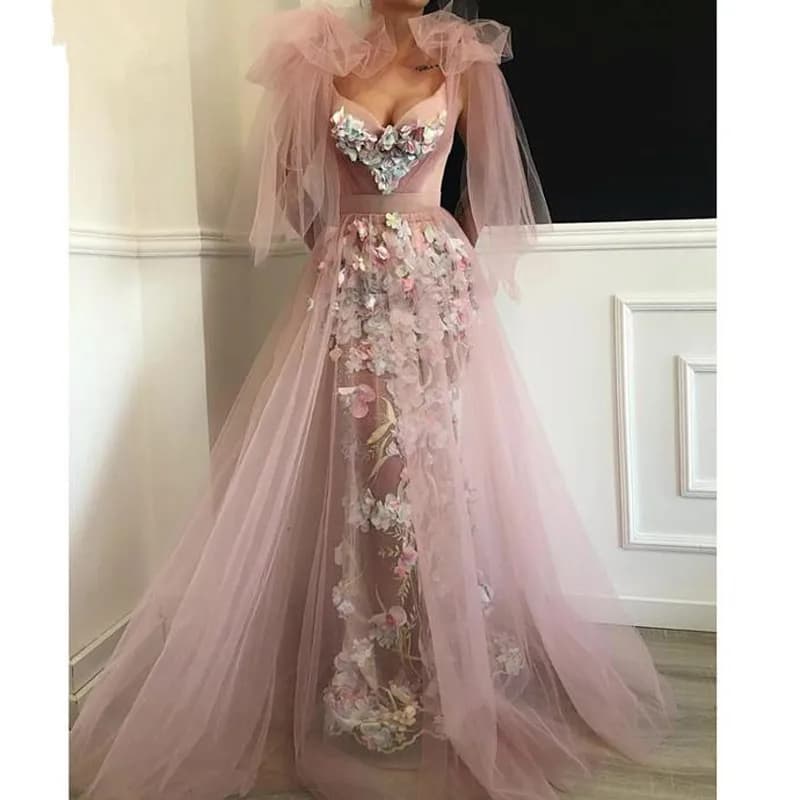 3D Flower Prom Dresses for Women 2025 Lace Applique Dusty Pink Elegant Gown Formal Robe De Soiree Vestido De Festa Casamento