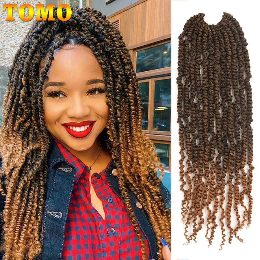 TOMO Fluffy Passion Twist Crochet Hair for Women 12/18/24" Crochet Braids Spring Twist 12Root Synthetic Braiding Hair Extensions