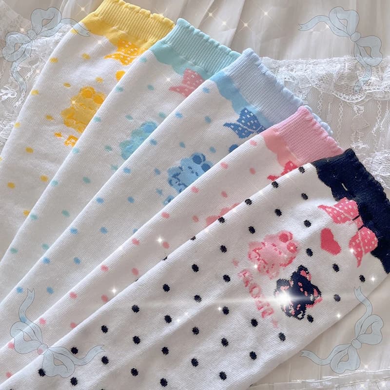 Ms rabbit bear Lolita jelly cotton socks autumn warm socks in the uniform thick stripe Japanese thin leg socks