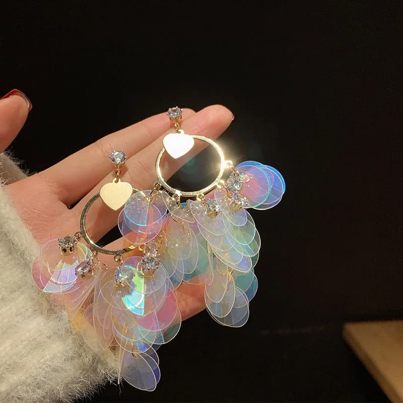 Korean Earrings Exaggerated Sequins Geometric Love Heart Earrings Female New Temperament Drop Earrings Trend