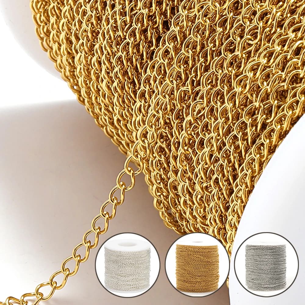 2meters Stainless Steel Extension Chain 2/3/4mm Gold Necklace Chains for Bracelet DIY Chain Accessories Jewelry Making Crafts