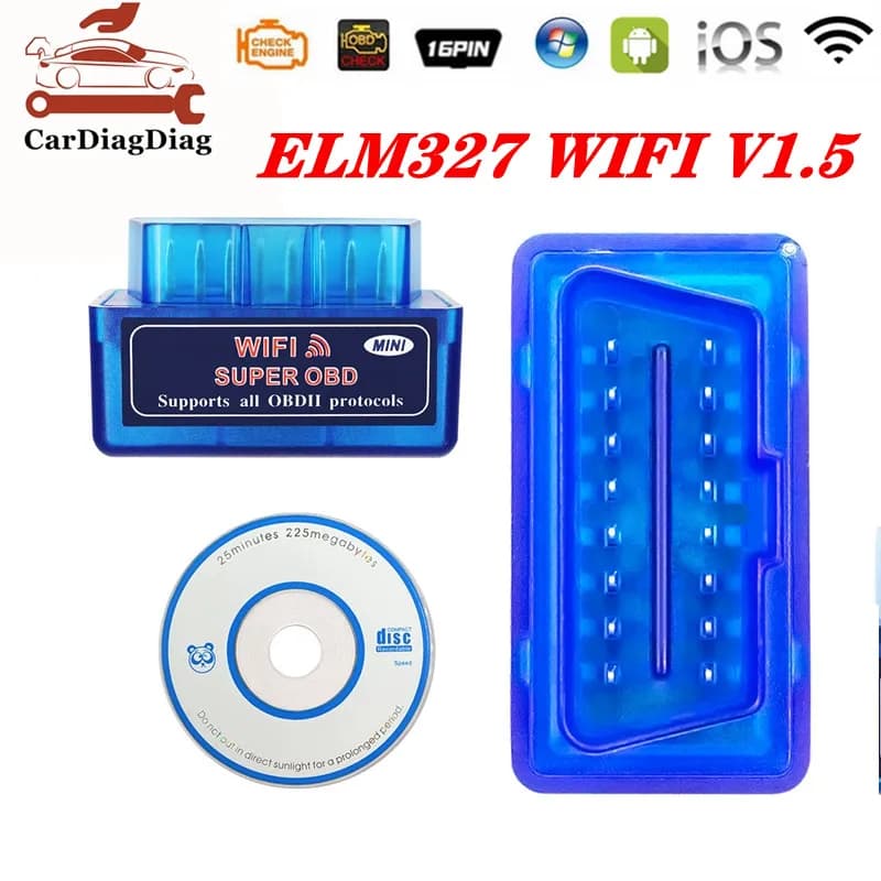 ELM327 WIFI V1.5 Works on iOS Android Windows Code Reader  16Pin Plug Mini ELM 327 WIFI V1.5 OBD 2 Interface Scanner