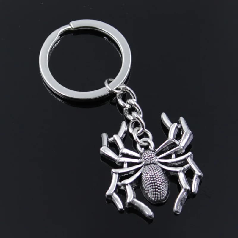New Fashion Men 30mm Keychain DIY Metal Holder Chain Vintage Spider Halloween 35x32mm Bronze Silver Color Pendant Gift