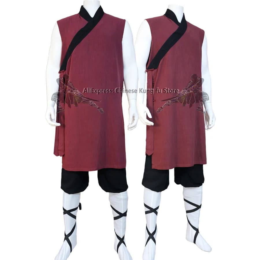 Sleeveless Shaolin Kung fu Suit Buddhist Monk Robes Martial arts Wushu Uniforms 10 Colors Custom Service