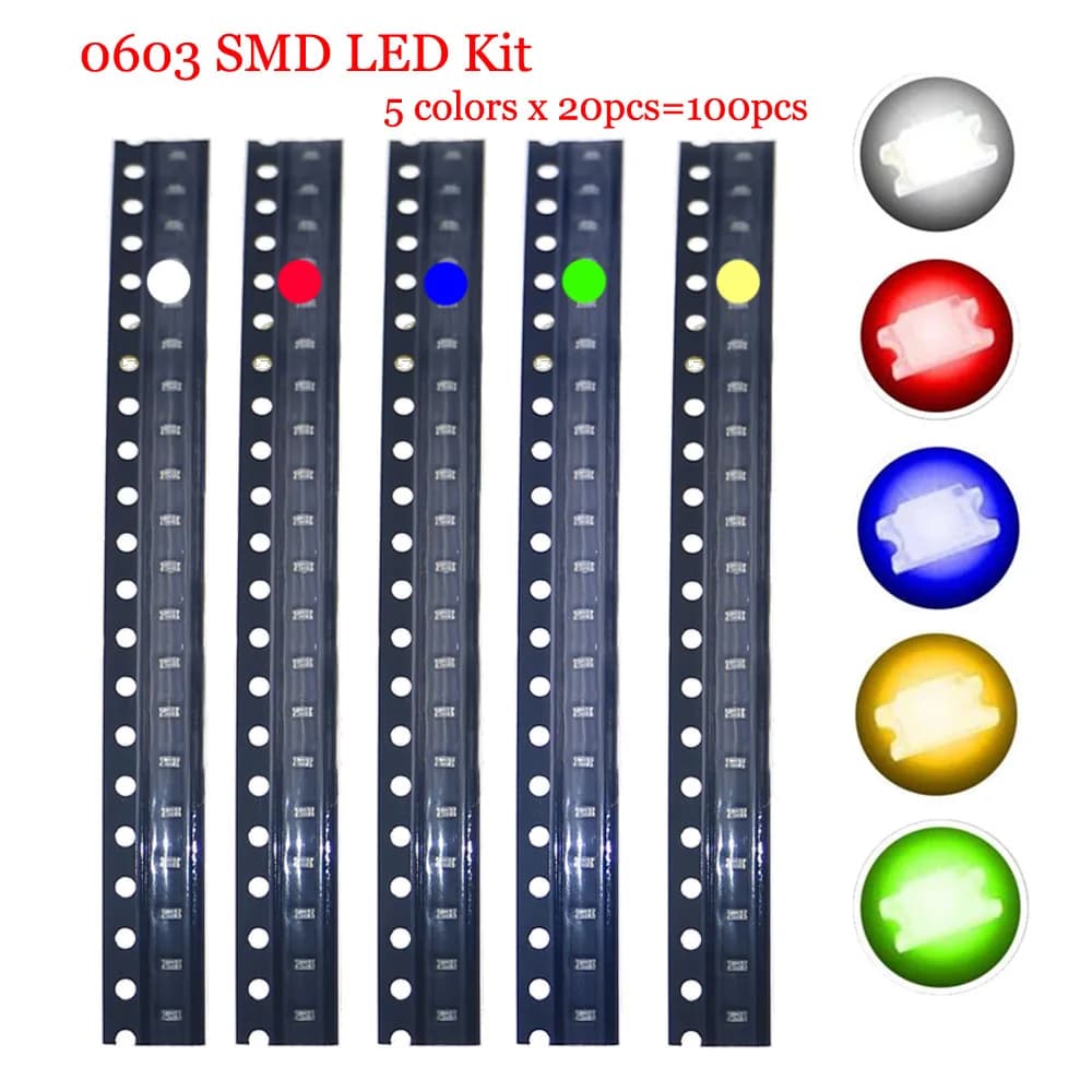100pcs/lot SMD LED Kit 0402 0603 0805 1206 1210 5730 5050 Red/Green/Blue/White/Yellow led diode set 5 Colors Each 20pcs