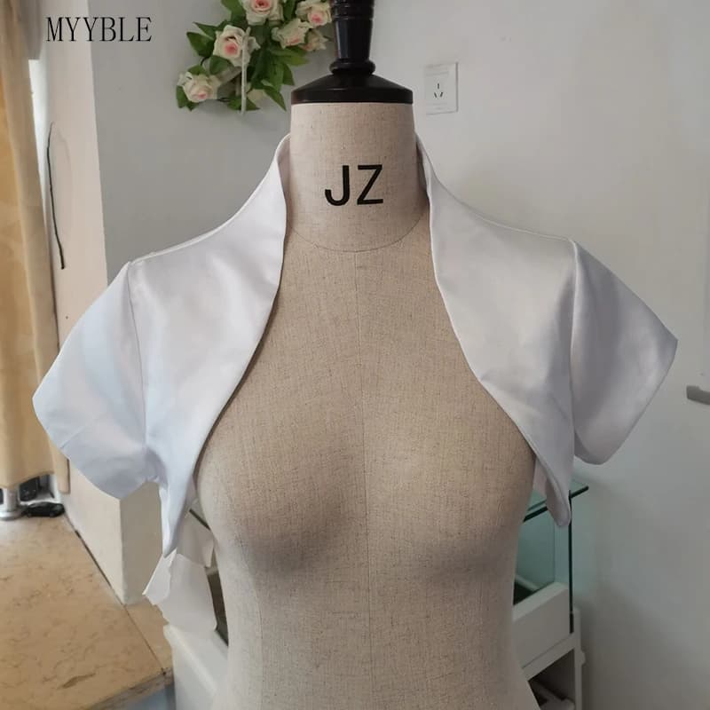 MYYBLE Custom made Short Sleeves wedding jacket New Arrival satin bolero jackets for evening dresses  Bridal Jacket