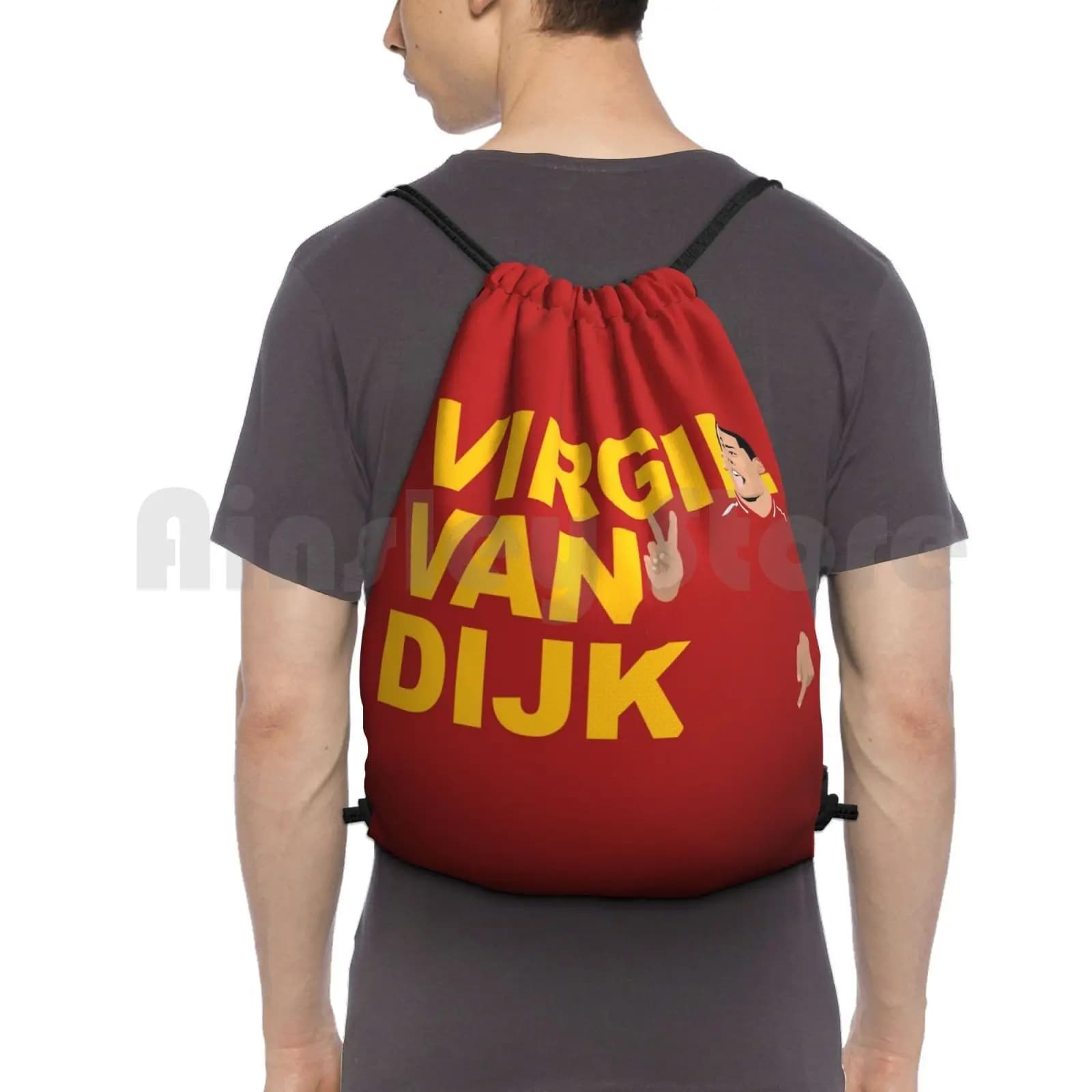 Virgil Van Dijk ( Yellow ) Backpack Drawstring Bags Gym Bag Waterproof Virgil Van Dijk Virgil Vvd Mohamed Salah Sadio