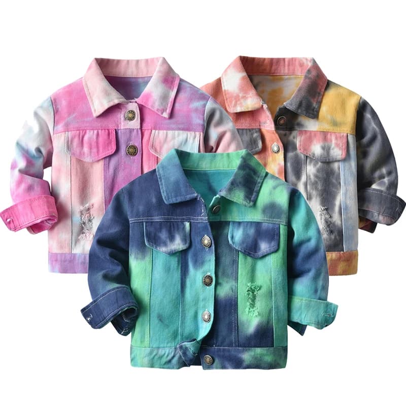 1-10Y Spring Autumn Girls Boys Denim Jacket Coat Kids Casual Denim Clothes New Spring Tie-Dye Long-Sleeved Fashion Denim Jacket