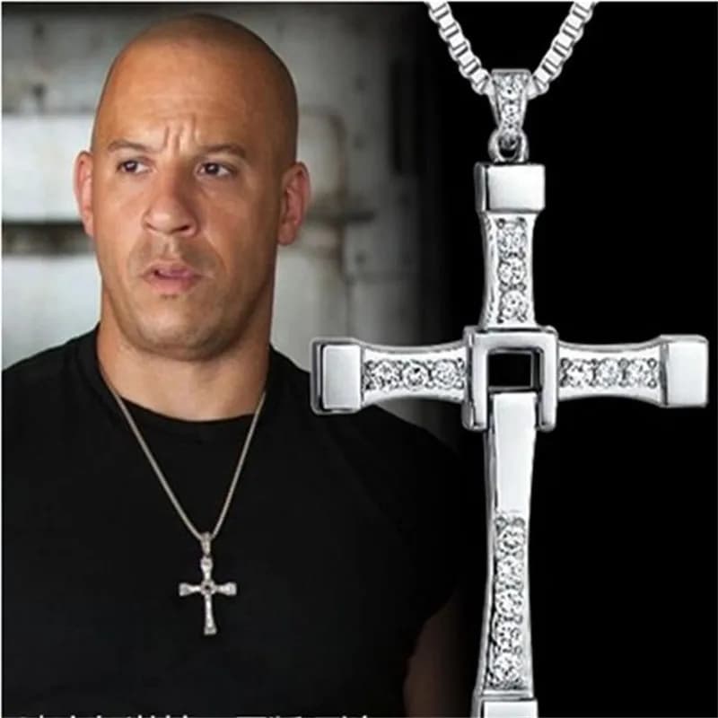 Fast And Furious 8 Necklace Religious Crystal Cross Pendant Necklaces Dominic Toretto Movie Jewelry For Men Gift