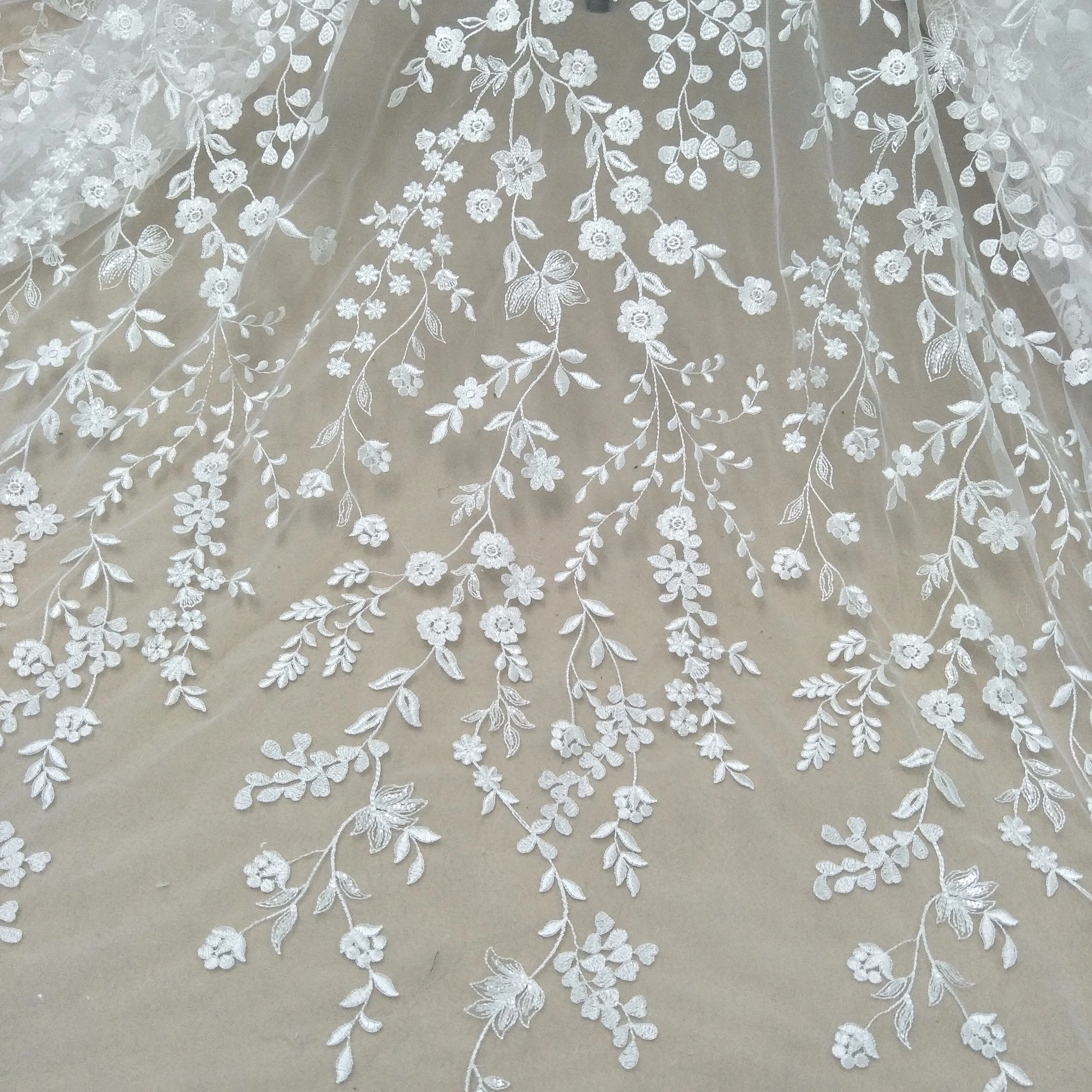 New arrival bridal wedding gown dress lace fabric 130cm width bridal lace fashion dress lace sell by yard