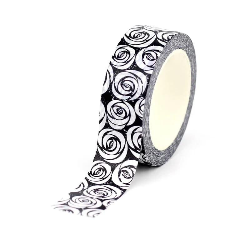 1PC. Decorative Black and White Roses Washi Tape for Scrapbooking Journaling Adhesive Masking Tape Cute Stationery