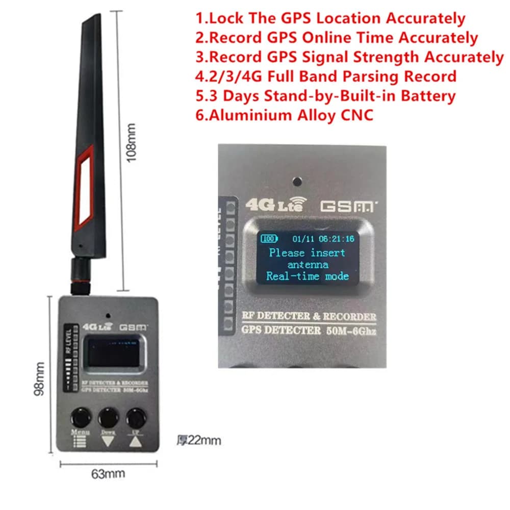 Dormant GPS Recorder Playback Magnetic Electromagnetic Wave Signal Detection Recording 10Mhz-6Ghz 2G 3G 4G Detector Analysis