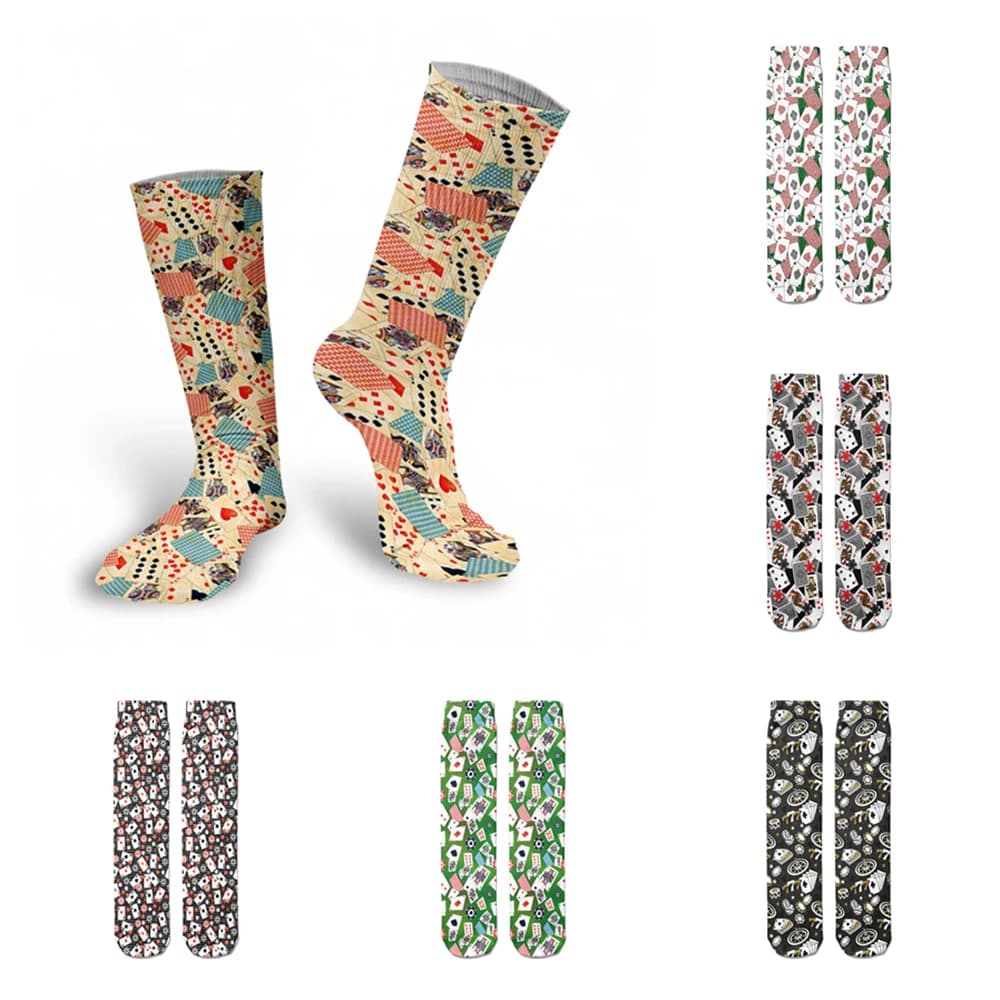 Fashion Chips 3D Printed Cotton Socks For Women Poker Game High Ankle Socks Street Punk Funny Unisex Cotton Socks