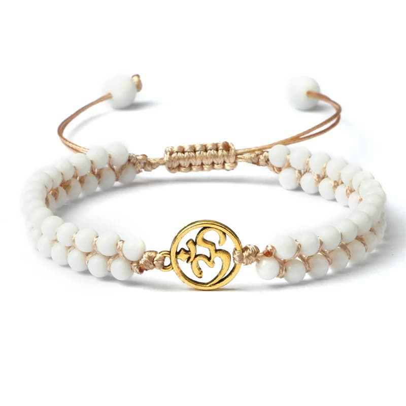 White Porcelain Beaded Bracelets For Women Handmade Natural Stone OM Symbol Charm String Wrap Braided Bracelet Men Yoga Jewelry