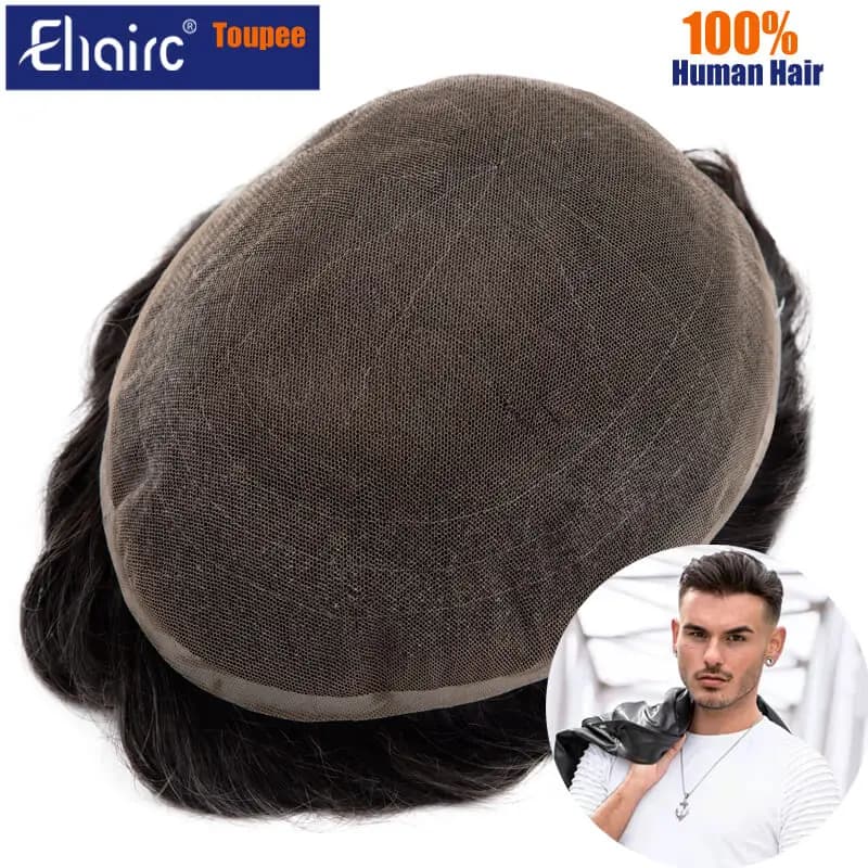 Male Hair Prosthesis French Full Lace Men's Wig Breathable Men's Capillary Prothesis 6" Wig For Men 100% Human hair Wigs for men