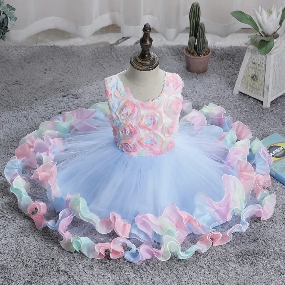 Spring New Girl Wedding Party Flower Evening Dress Princess Child Communion Party First Party Dress