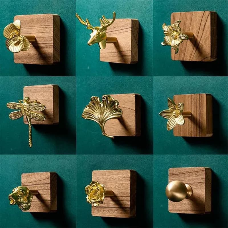 No Drilling Wall Decoration Hook Brass Animals Towel Hook For Bathroom Clothes Coat Hooks Gold Livingroom Kitchen Accessories
