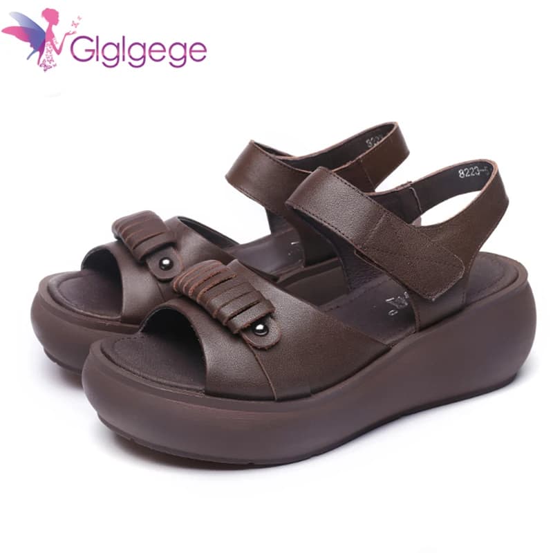 Women Genuine Leather Shoes Comfy Platform Flat Sole Ladies Casual Soft Big Toe Correction Sandal Orthopedic Bunion Corrector