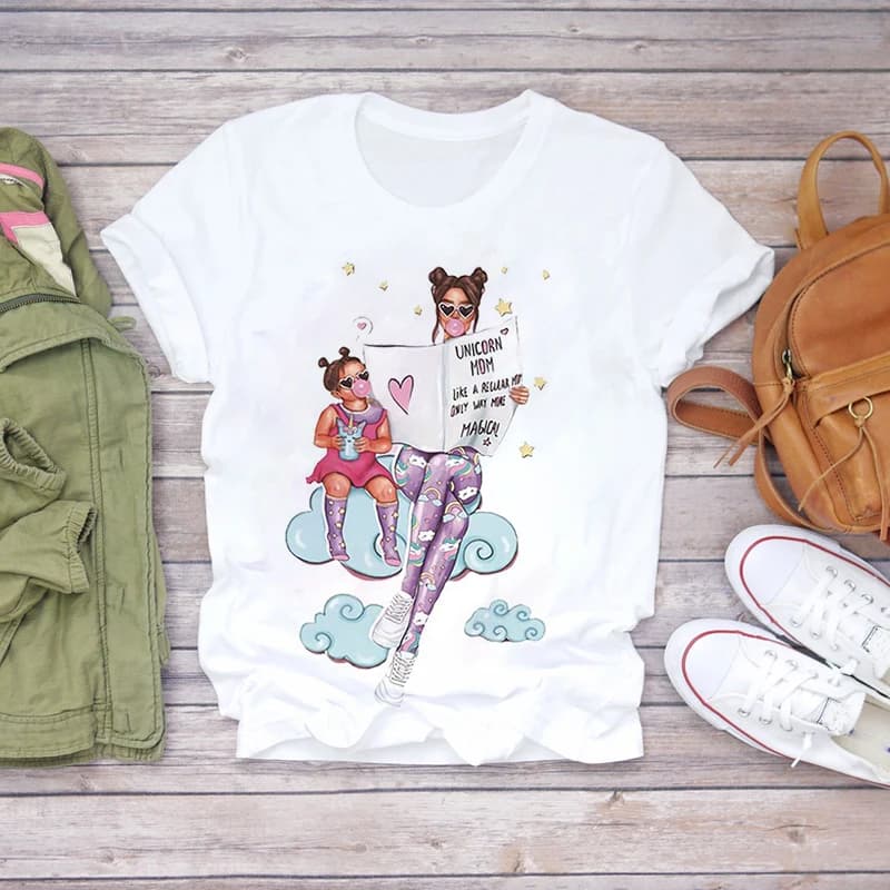 2021 Cartoon Summer Super Mom Baby Girl Tshirt Fashion Boys T Shirts Mother And Life MomlifeLovely Printing Kawaii Kids T Shirt