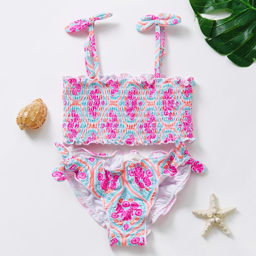 Girls Swimwear 3~7Year Girls Pleated Bikini Sets Two pieces Children Swimwear Kid Girls Swim Costume Beachwear