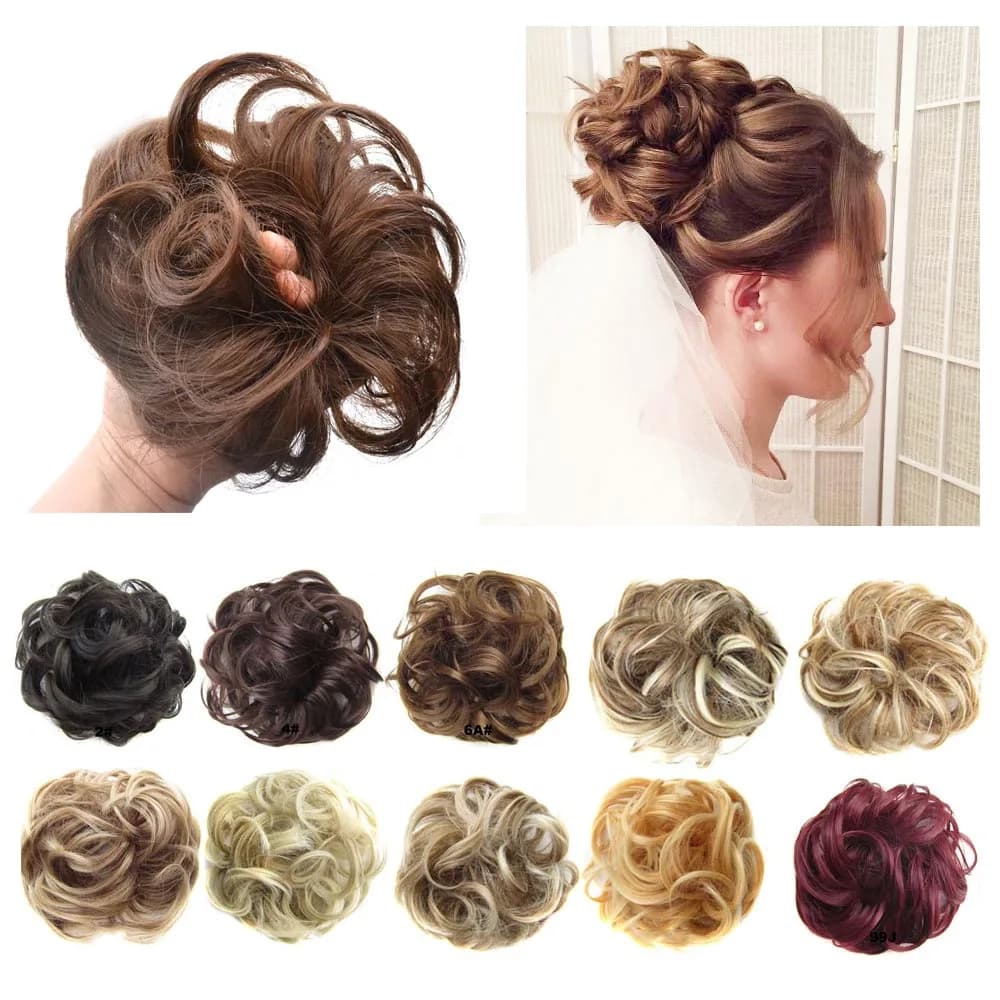 Synthetic Flexible Elastic Women's Messy Hair Bun BlackBrown Blonde Curly Scrunchy Chignon Hairpiece