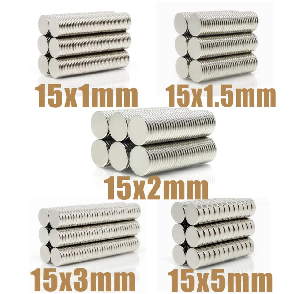 20~500Pcs N35 Round Magnet 15x1 15x1.5 15x2 15x3 15x5 Neodymium Magnet Permanent NdFeB Super Strong Powerful Magnets 15*2 15*3