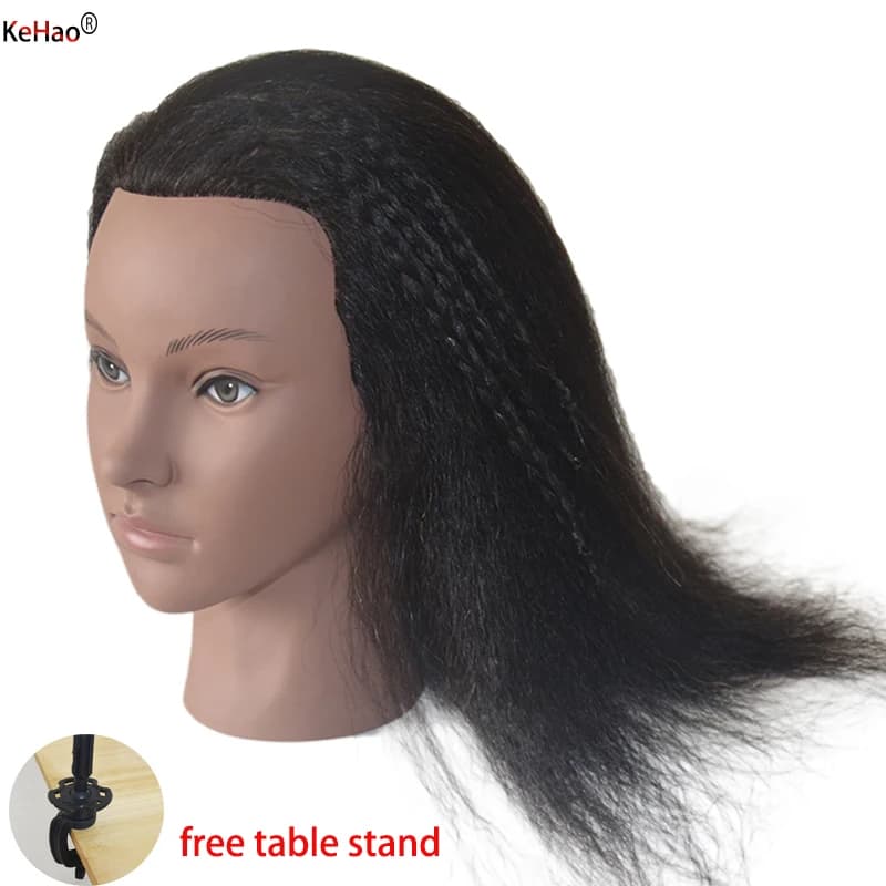 Afro Doll Head For Black Human Barber Hairstyle Practice Can Dye Paint Curl Braid 14inch Black 100% Real Hair maniquin head