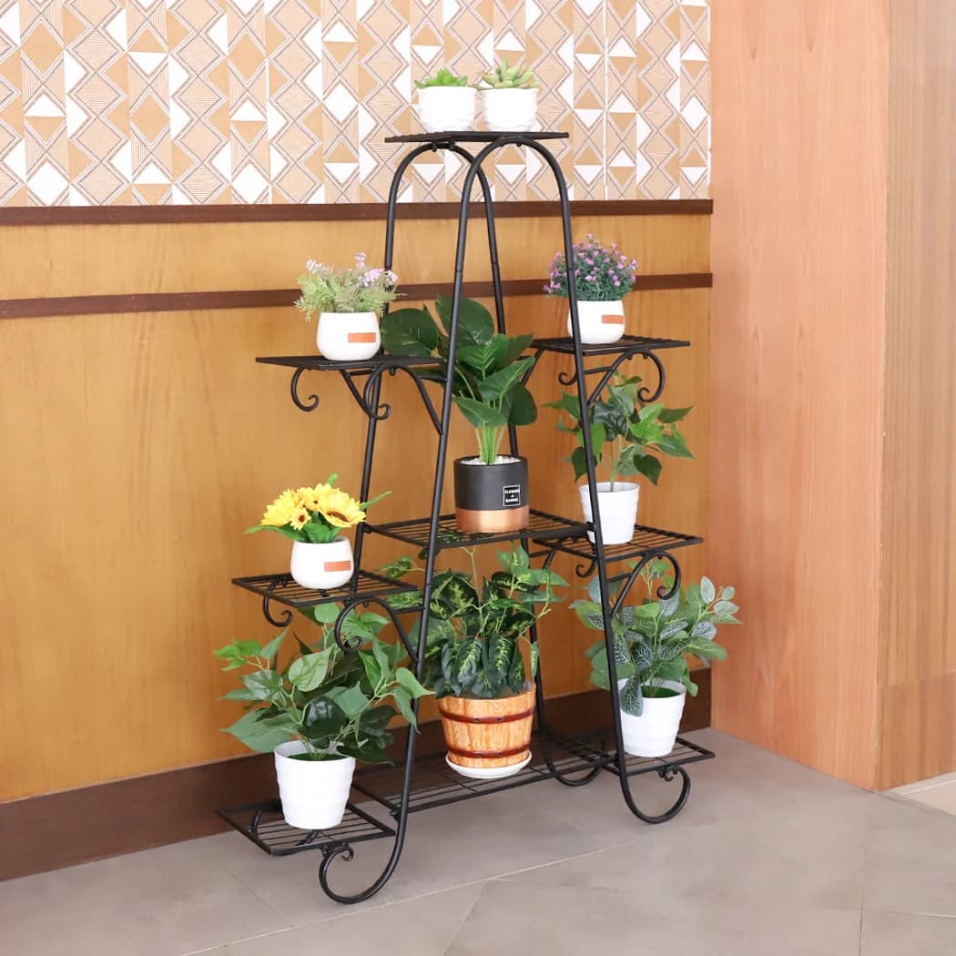 9 Tier Plant Stand Indoor Outdoor, Metal Multilayer Flower Shelf, Patio Garden Potted Plant Holder Display Rack for Plants Pots