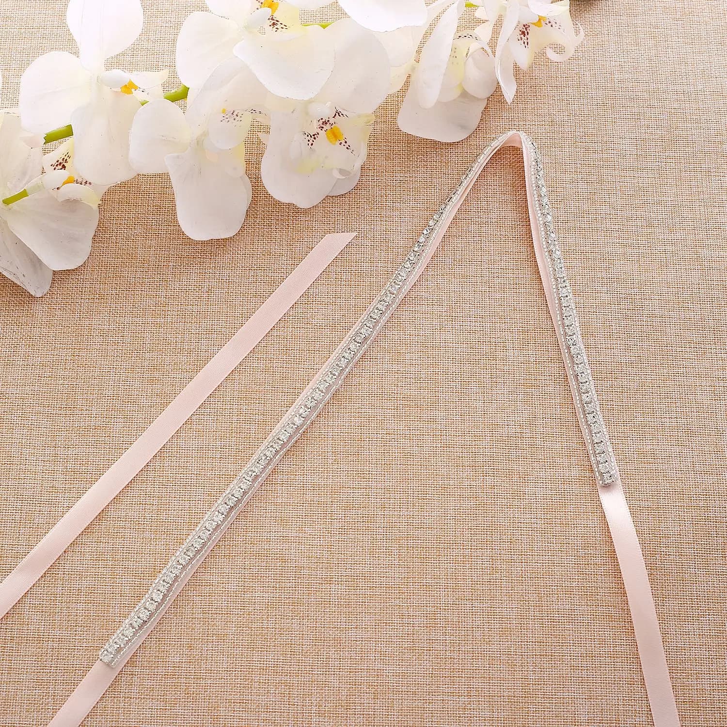 SESTHFAR  Rhinestones Wedding Belts Wedding Sashes Crystal Bridal Belts Decorative Belt with Stones Jeweled Satin Ribbons