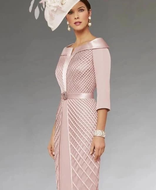 3/4 Sleeves Mother Of The Bride Dresses Sheath Knee Length Pearls Plus Size Short Groom Mother Dresses For Wedding Customized