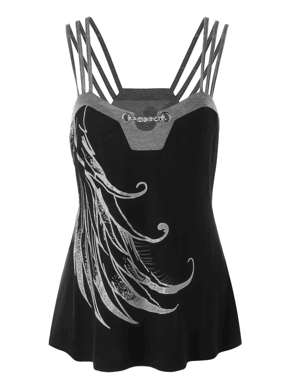 [You're My Secret] 2021 Goth Sexy Female Camisole Contrast Color Casual Tank Top with Metal Straps Oversize Summer Streetwear