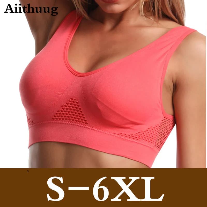 Aiithuug 6XL Racerback Sports Bra for Women - Comfortable Sleep Bra Seamless Workout Yoga Bra Plus Size Breathable Mesh Workout