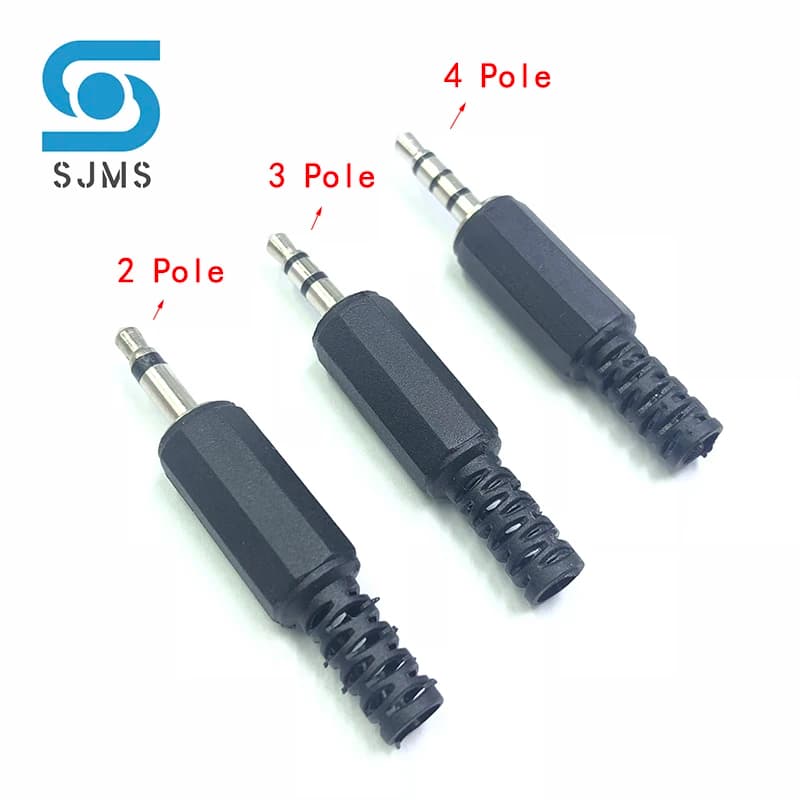 5pcs 3.5mm 2 / 3 / 4 Pole Black Plastic Housing DIY Audio Connectors Jack Plug Headphone Stereo 3.5mm Male Adapter