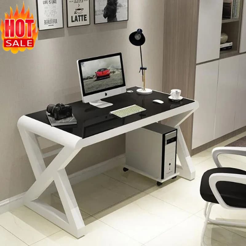 TieHo Tempered Glass Computer Desk Home Office Simple Modern Desk Desktop Study Desk Office Desk Gaming Table