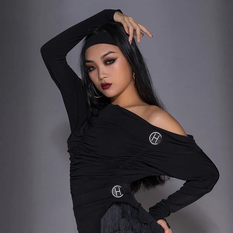 2021 Latin Dance Costumes Female New Sexy One-Neck Tops Practice Clothes Ballroom Chacha Samba Tango Latin Dance Clothes DN7844