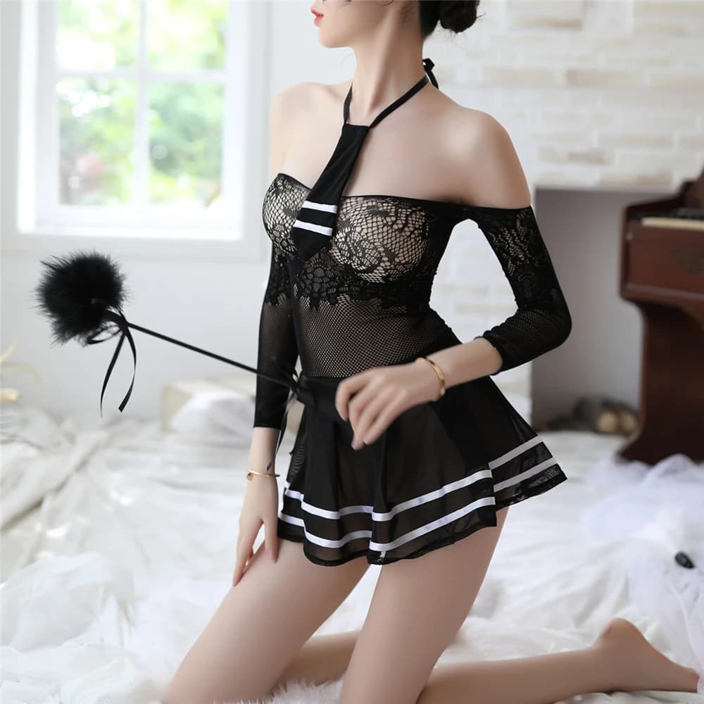 Women Sexy Erotic Lingerie Student Uniform Set Ladies Sexy Costume School Girl Underwear Dress Female Lace Mini Skirt Outfit