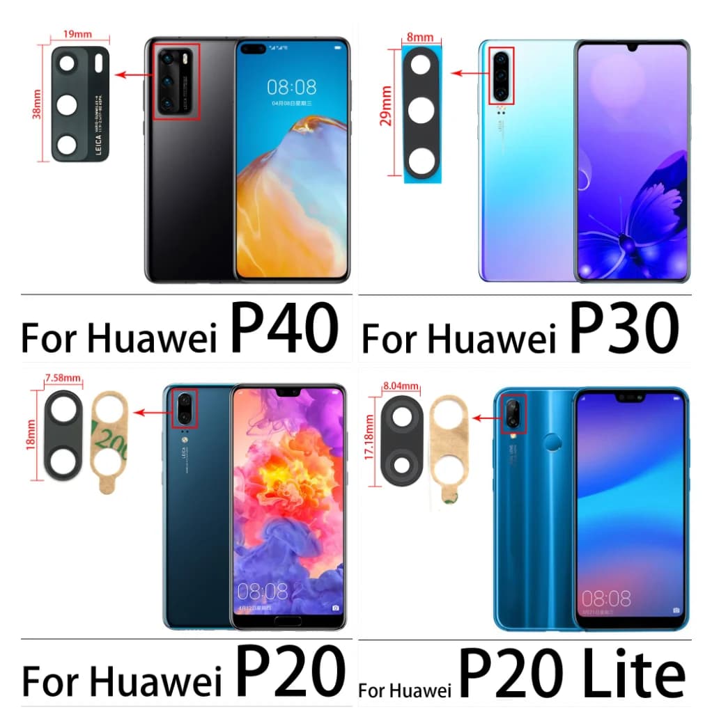 Rear Back Camera Glass Lens For Huawei P20 P30 P40 P20 P30 P40 Pro Lite / P40 Lite E 5G Camera Glass With Glue Adhesive