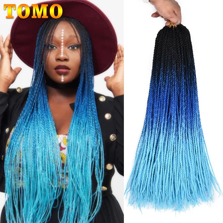 TOMO 24" Long Crochet Braids Senegalese Twist Ombre Rainbow Two Tone Braiding Hair Synthetic Crochet Hair Extension for Braids