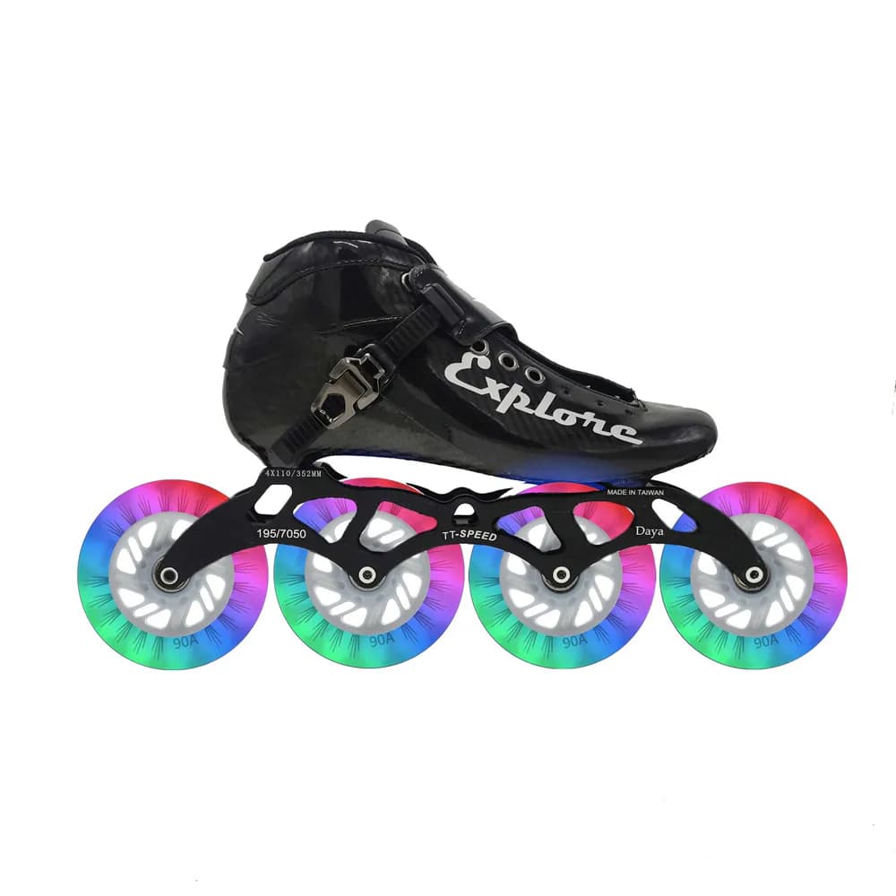 LED Flash Shine 4 Wheels Inline Speed Skates Shoes for 4X110mm 100 90 Road Street Cruise Roller 90A PU Wheel Carbon Fiber Roller
