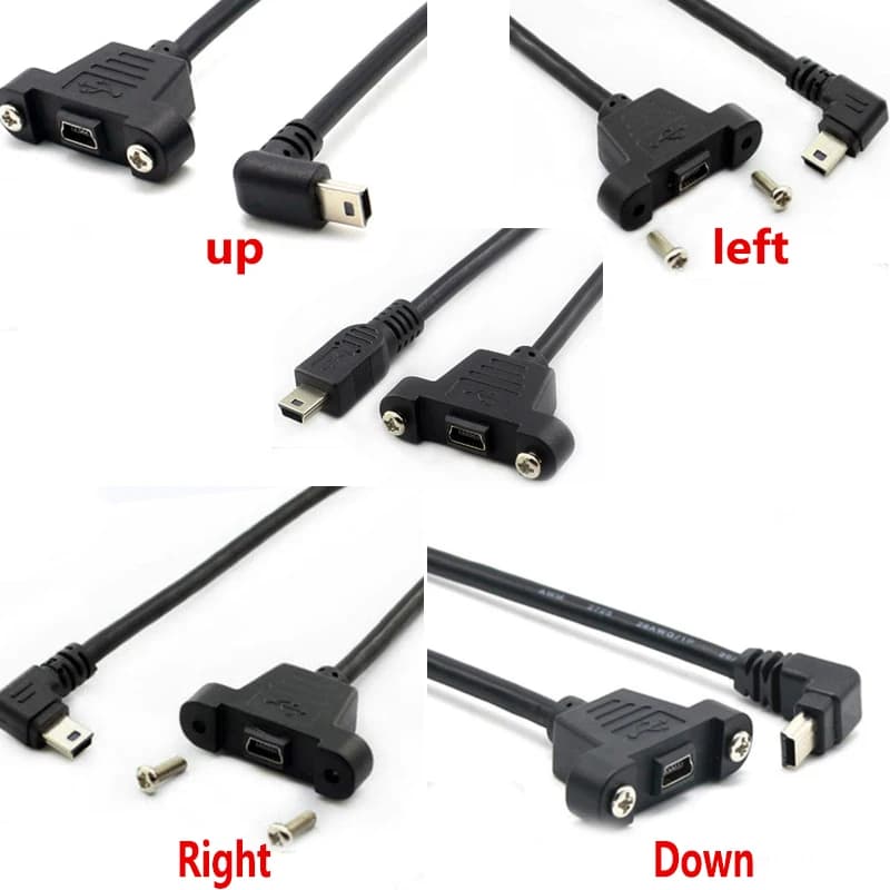 Mini USB Up Down Left Right Angled Elbow mini USB B 5pin 2.0 Male to Female Extension Cable 30cm 50cm With Panel Mount Hole